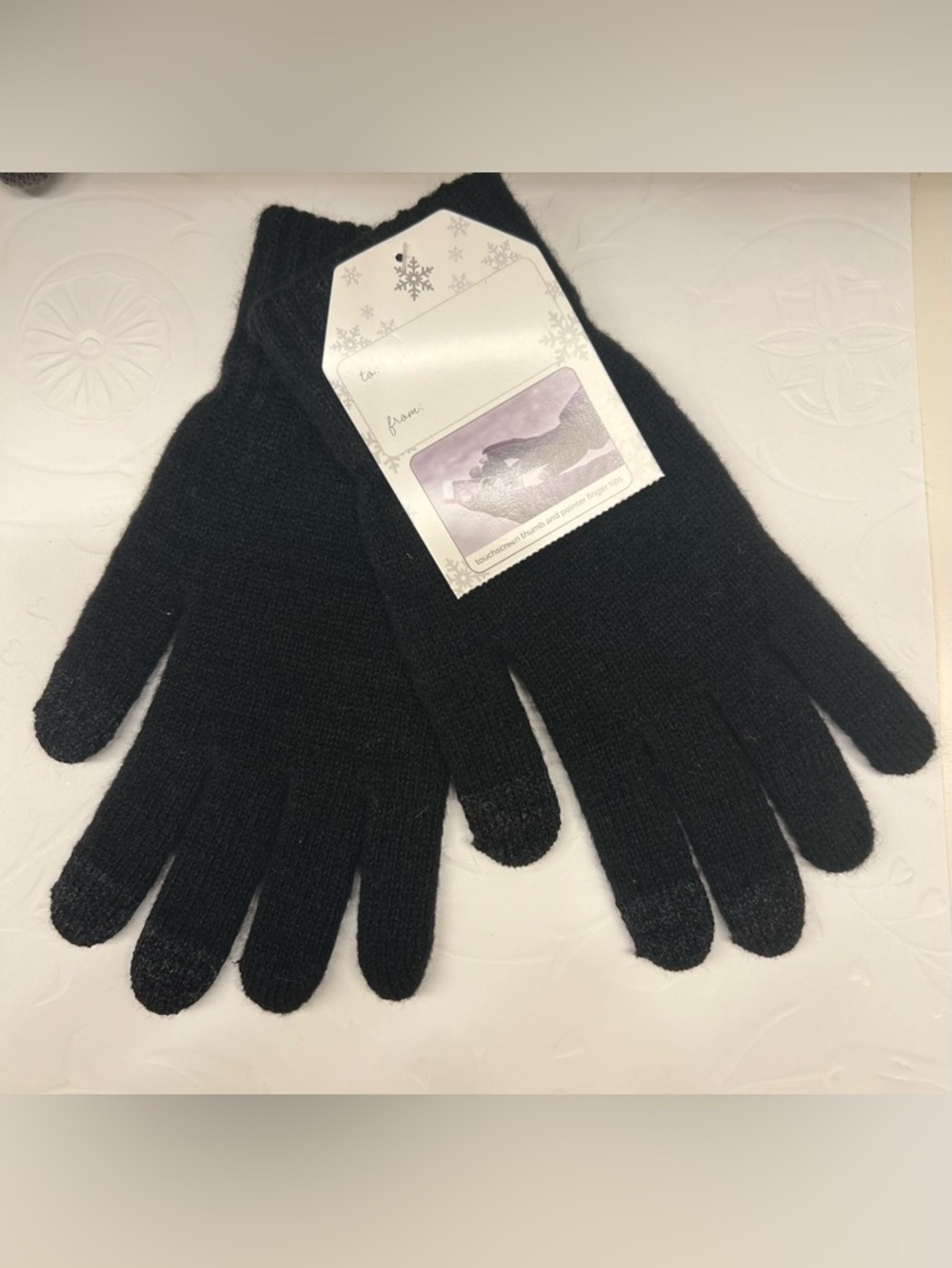 Black Knit Touchscreen Gloves with Dark Tip Accents